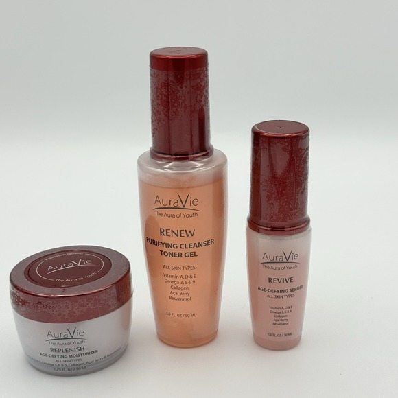 Aura Vie Aura of‎ Youth Renew Cleanser Toner Revive Serum Replenish Moisturizer - Picture 1 of 7